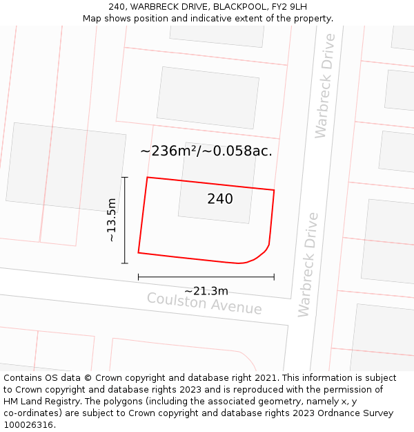 240, WARBRECK DRIVE, BLACKPOOL, FY2 9LH: Plot and title map