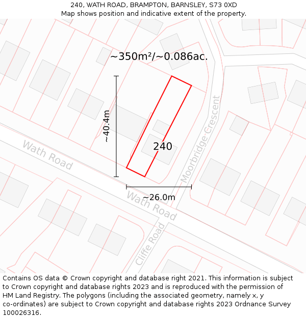 240, WATH ROAD, BRAMPTON, BARNSLEY, S73 0XD: Plot and title map