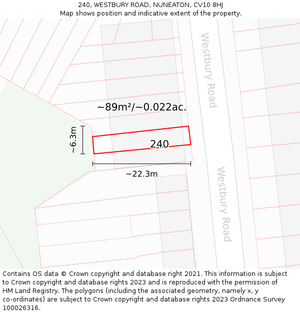 240, WESTBURY ROAD, NUNEATON, CV10 8HJ: Plot and title map