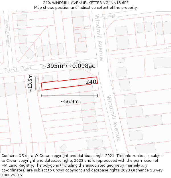 240, WINDMILL AVENUE, KETTERING, NN15 6PF: Plot and title map