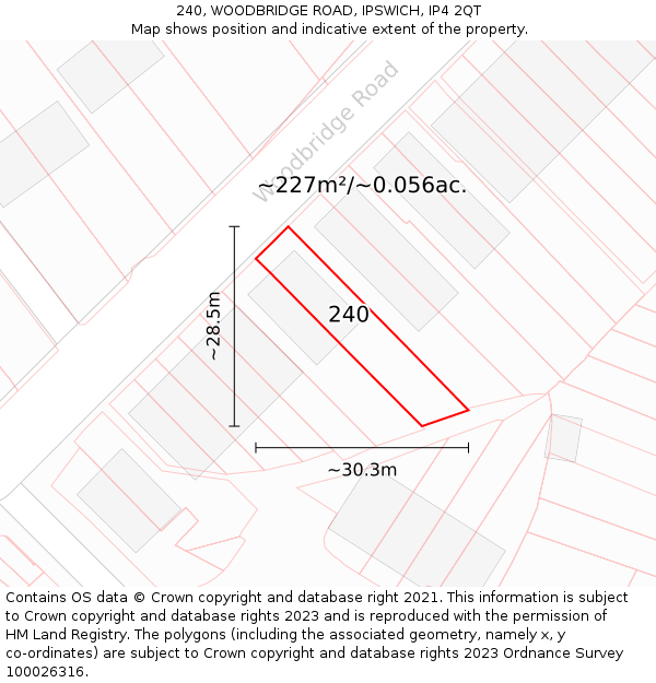 240, WOODBRIDGE ROAD, IPSWICH, IP4 2QT: Plot and title map