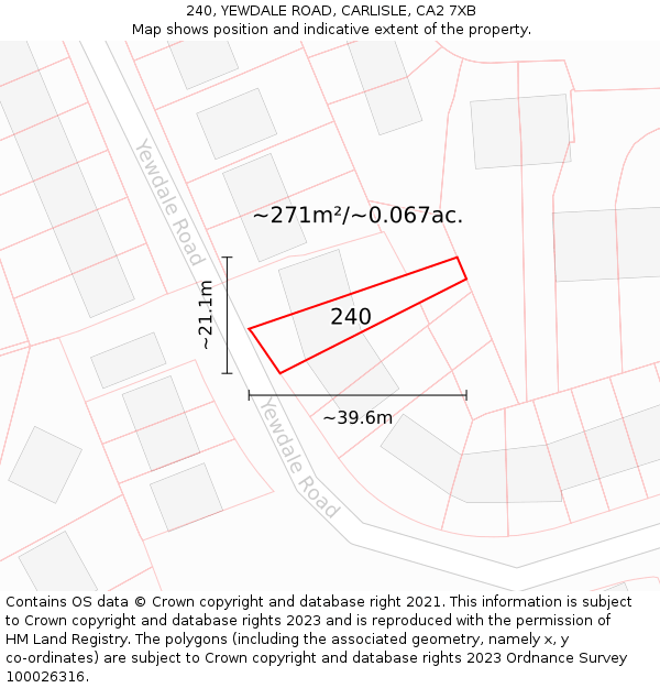 240, YEWDALE ROAD, CARLISLE, CA2 7XB: Plot and title map