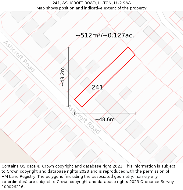 241, ASHCROFT ROAD, LUTON, LU2 9AA: Plot and title map