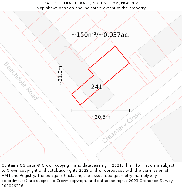 241, BEECHDALE ROAD, NOTTINGHAM, NG8 3EZ: Plot and title map