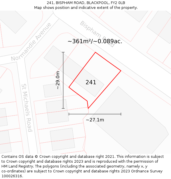241, BISPHAM ROAD, BLACKPOOL, FY2 0LB: Plot and title map