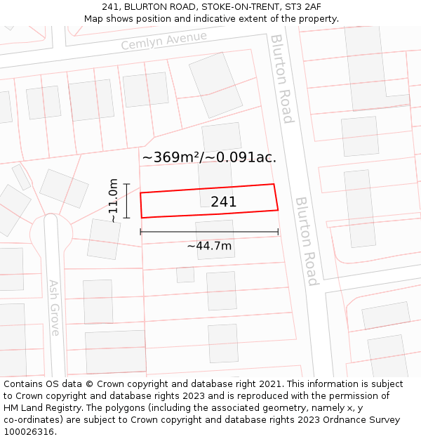 241, BLURTON ROAD, STOKE-ON-TRENT, ST3 2AF: Plot and title map