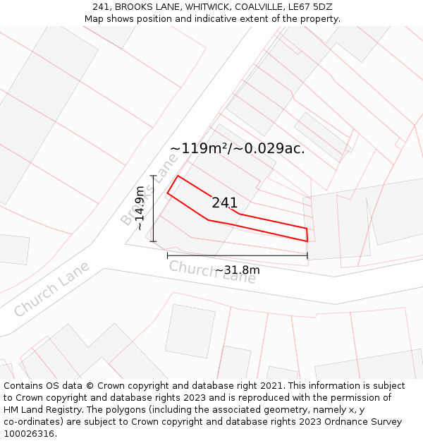 241, BROOKS LANE, WHITWICK, COALVILLE, LE67 5DZ: Plot and title map