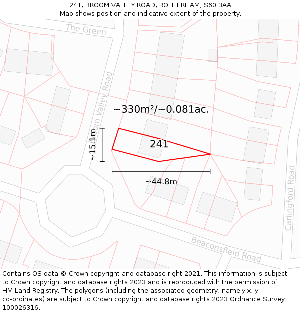 241, BROOM VALLEY ROAD, ROTHERHAM, S60 3AA: Plot and title map
