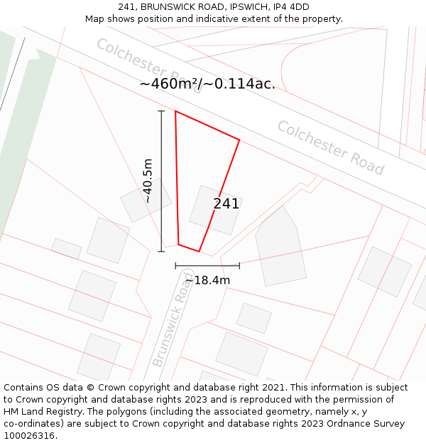 241, BRUNSWICK ROAD, IPSWICH, IP4 4DD: Plot and title map