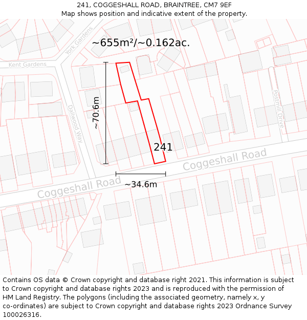 241, COGGESHALL ROAD, BRAINTREE, CM7 9EF: Plot and title map