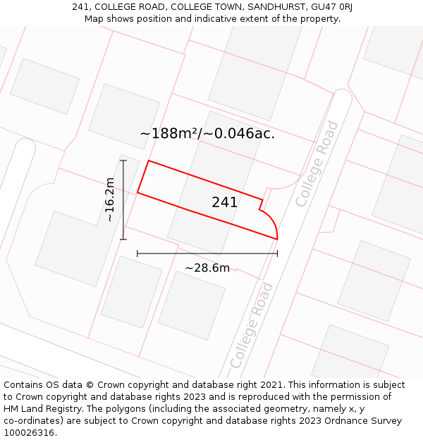 241, COLLEGE ROAD, COLLEGE TOWN, SANDHURST, GU47 0RJ: Plot and title map