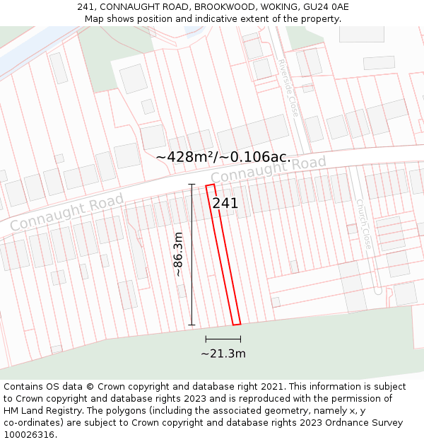 241, CONNAUGHT ROAD, BROOKWOOD, WOKING, GU24 0AE: Plot and title map