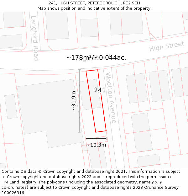 241, HIGH STREET, PETERBOROUGH, PE2 9EH: Plot and title map