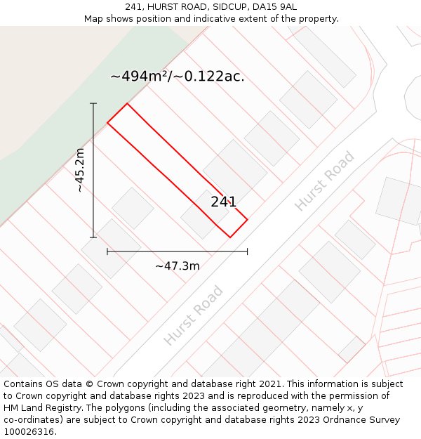 241, HURST ROAD, SIDCUP, DA15 9AL: Plot and title map