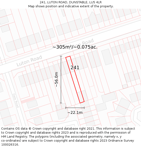 241, LUTON ROAD, DUNSTABLE, LU5 4LR: Plot and title map