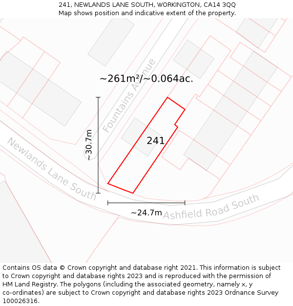 241, NEWLANDS LANE SOUTH, WORKINGTON, CA14 3QQ: Plot and title map