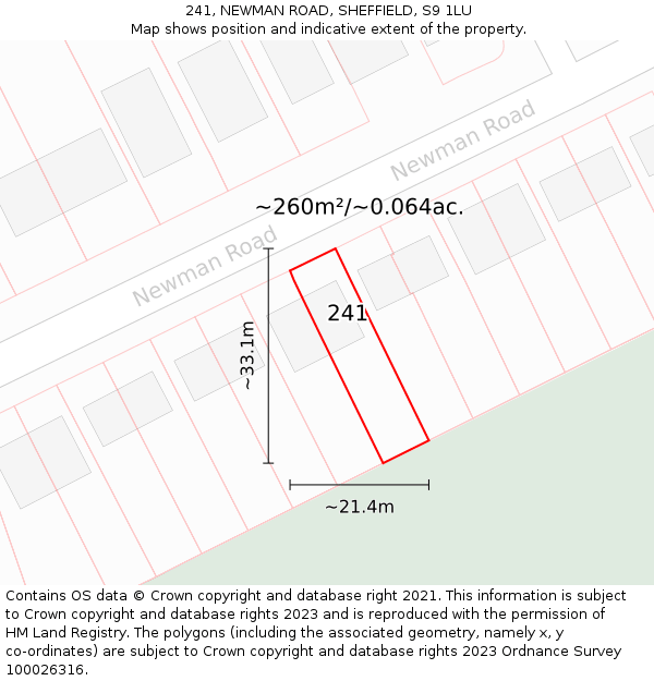 241, NEWMAN ROAD, SHEFFIELD, S9 1LU: Plot and title map