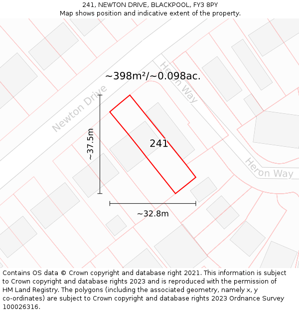 241, NEWTON DRIVE, BLACKPOOL, FY3 8PY: Plot and title map
