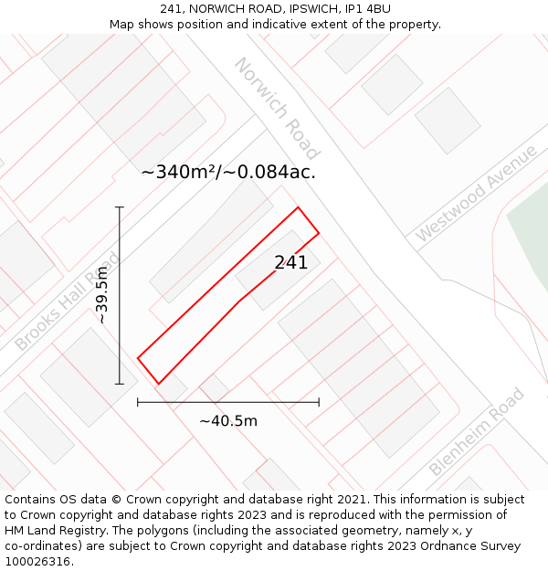 241, NORWICH ROAD, IPSWICH, IP1 4BU: Plot and title map