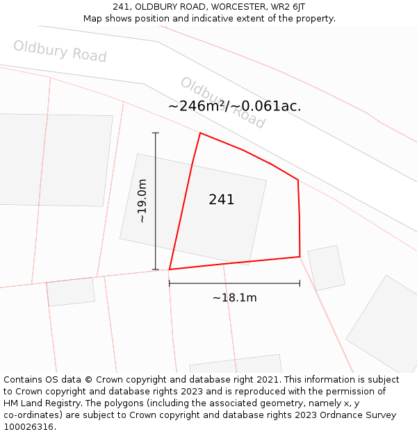 241, OLDBURY ROAD, WORCESTER, WR2 6JT: Plot and title map