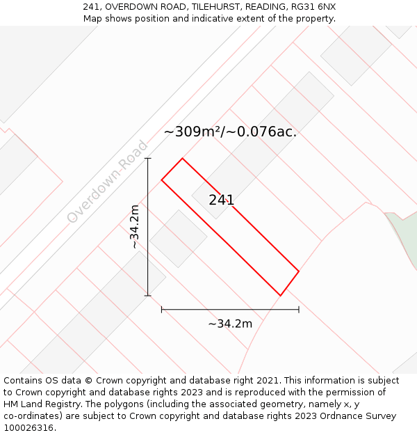 241, OVERDOWN ROAD, TILEHURST, READING, RG31 6NX: Plot and title map
