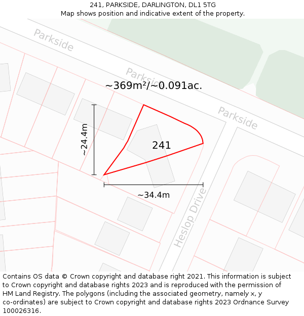 241, PARKSIDE, DARLINGTON, DL1 5TG: Plot and title map