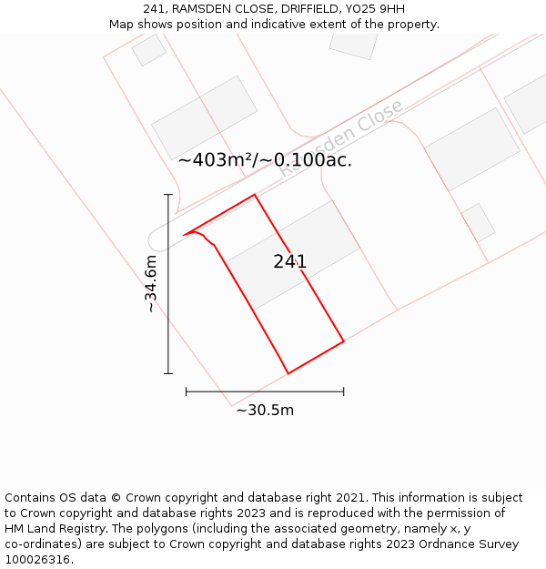 241, RAMSDEN CLOSE, DRIFFIELD, YO25 9HH: Plot and title map