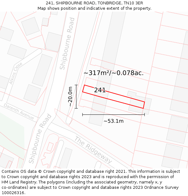 241, SHIPBOURNE ROAD, TONBRIDGE, TN10 3ER: Plot and title map