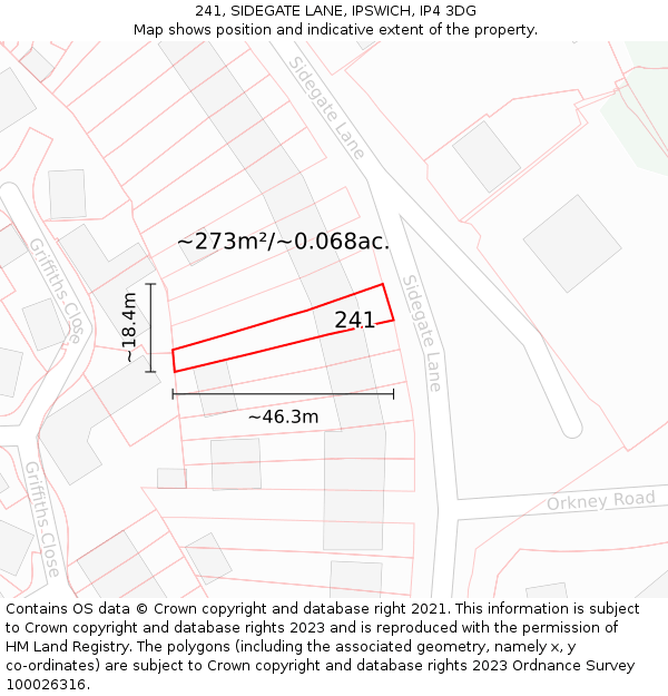 241, SIDEGATE LANE, IPSWICH, IP4 3DG: Plot and title map