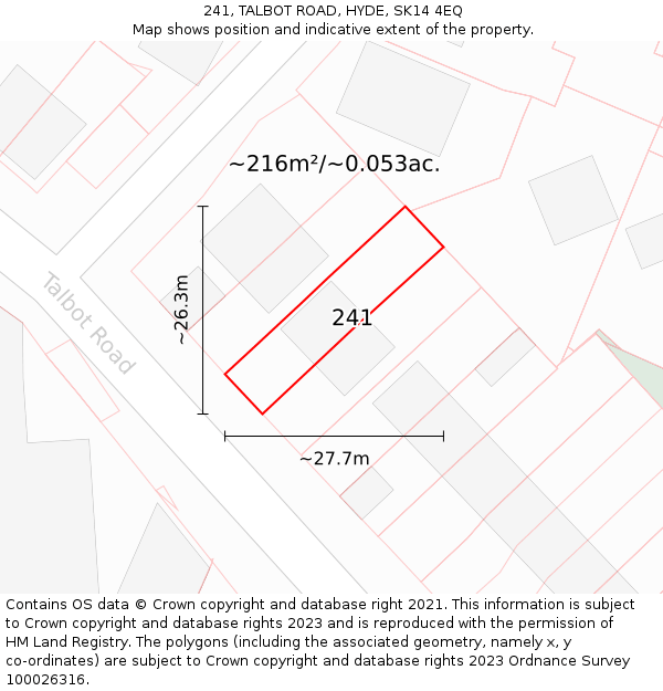 241, TALBOT ROAD, HYDE, SK14 4EQ: Plot and title map