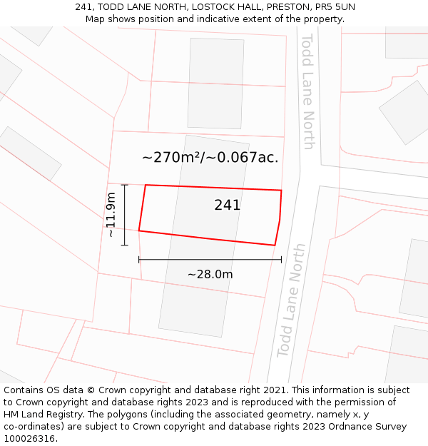 241, TODD LANE NORTH, LOSTOCK HALL, PRESTON, PR5 5UN: Plot and title map