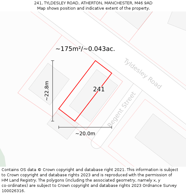 241, TYLDESLEY ROAD, ATHERTON, MANCHESTER, M46 9AD: Plot and title map