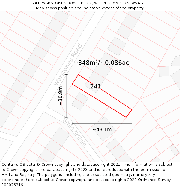 241, WARSTONES ROAD, PENN, WOLVERHAMPTON, WV4 4LE: Plot and title map