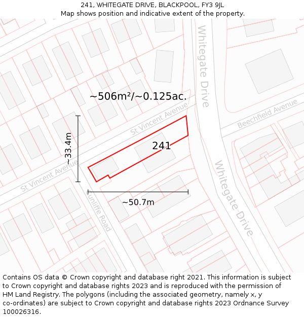 241, WHITEGATE DRIVE, BLACKPOOL, FY3 9JL: Plot and title map