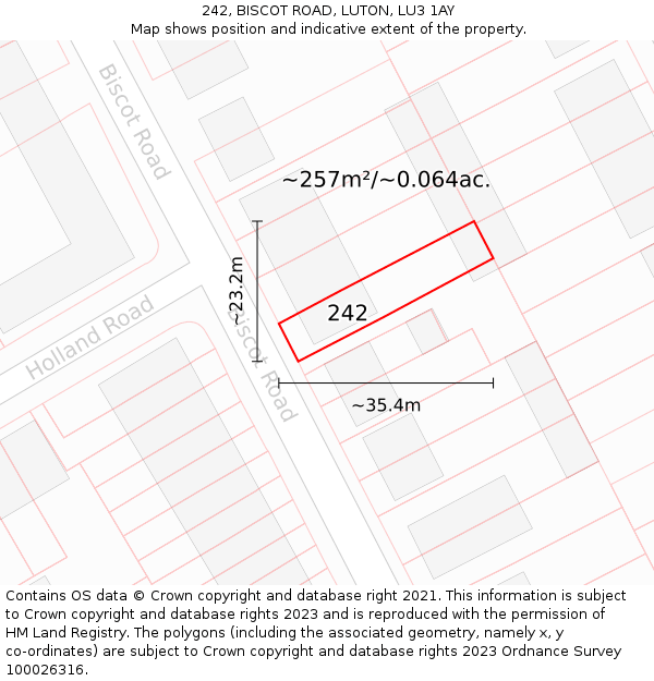 242, BISCOT ROAD, LUTON, LU3 1AY: Plot and title map