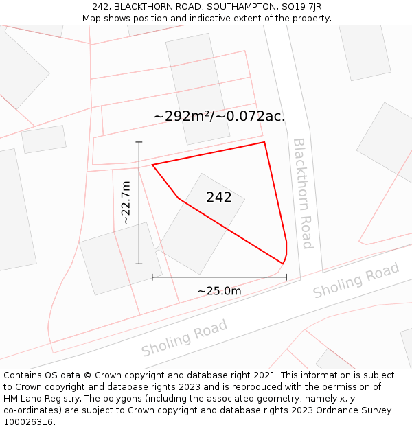 242, BLACKTHORN ROAD, SOUTHAMPTON, SO19 7JR: Plot and title map