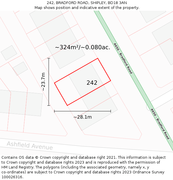 242, BRADFORD ROAD, SHIPLEY, BD18 3AN: Plot and title map