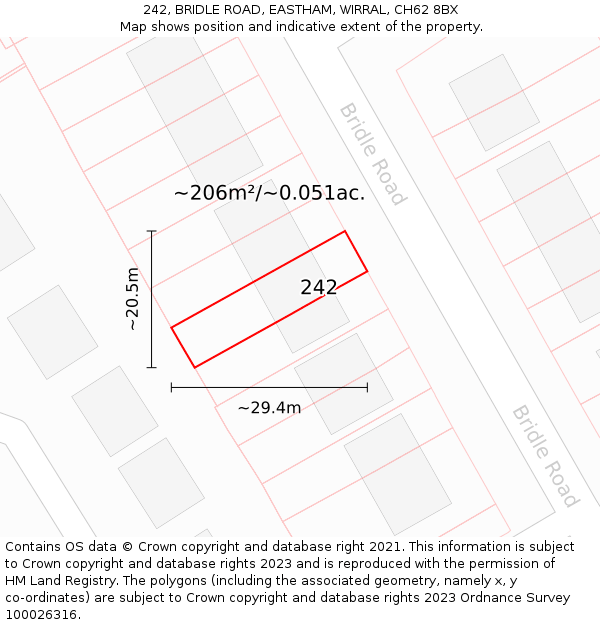 242, BRIDLE ROAD, EASTHAM, WIRRAL, CH62 8BX: Plot and title map