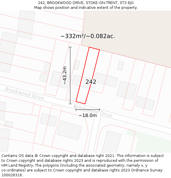 242, BROOKWOOD DRIVE, STOKE-ON-TRENT, ST3 6JG: Plot and title map