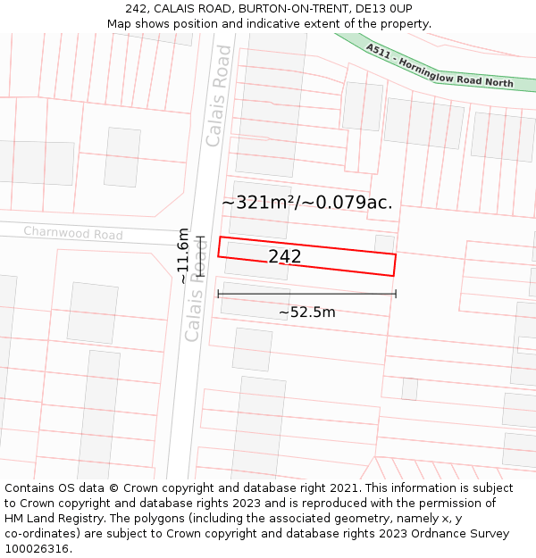 242, CALAIS ROAD, BURTON-ON-TRENT, DE13 0UP: Plot and title map