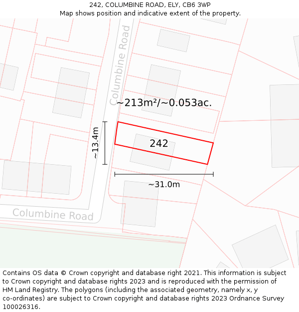 242, COLUMBINE ROAD, ELY, CB6 3WP: Plot and title map