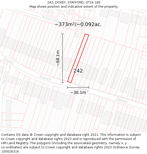 242, DOXEY, STAFFORD, ST16 1EE: Plot and title map