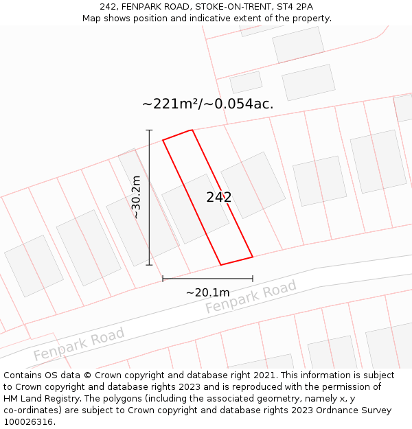 242, FENPARK ROAD, STOKE-ON-TRENT, ST4 2PA: Plot and title map