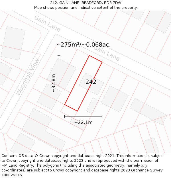 242, GAIN LANE, BRADFORD, BD3 7DW: Plot and title map