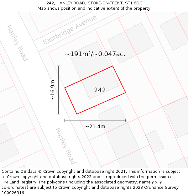 242, HANLEY ROAD, STOKE-ON-TRENT, ST1 6DG: Plot and title map