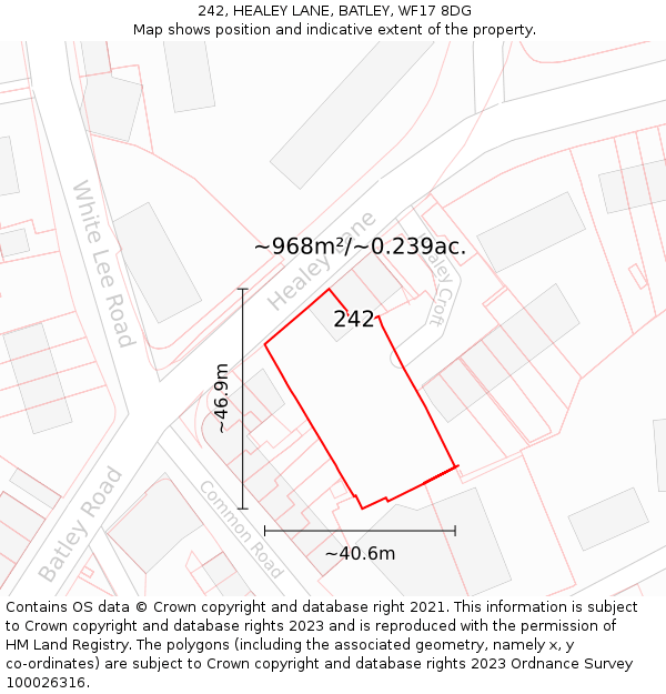 242, HEALEY LANE, BATLEY, WF17 8DG: Plot and title map