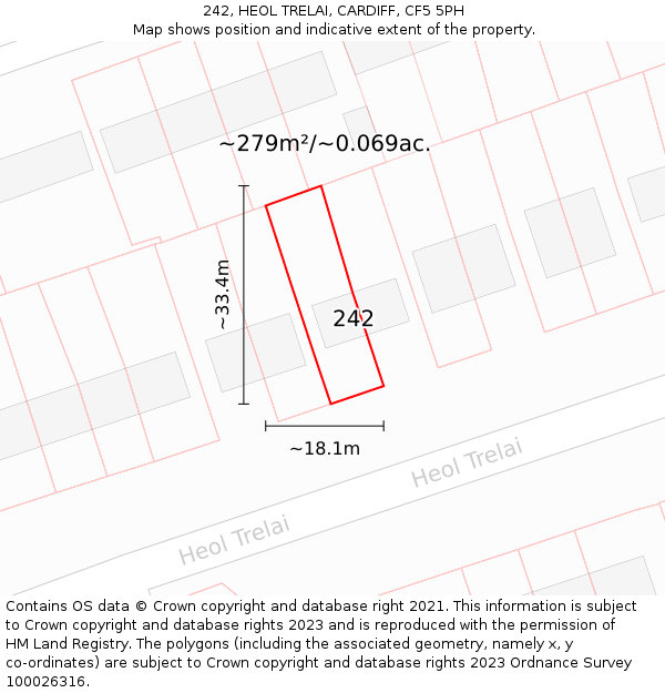 242, HEOL TRELAI, CARDIFF, CF5 5PH: Plot and title map