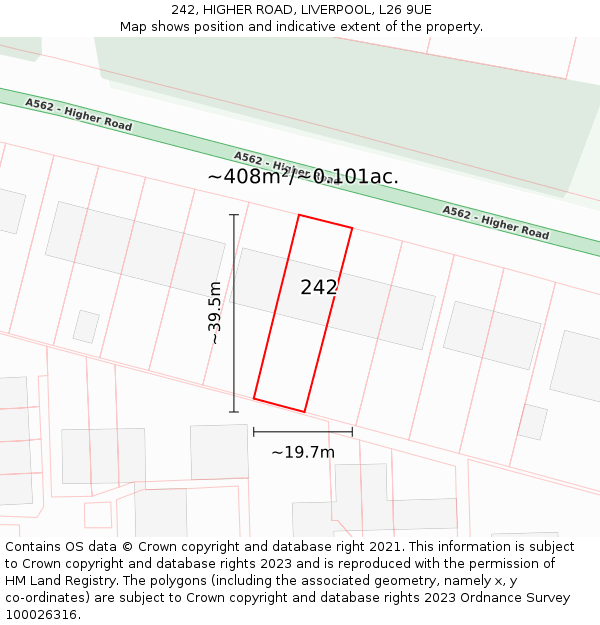 242, HIGHER ROAD, LIVERPOOL, L26 9UE: Plot and title map
