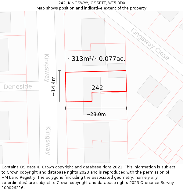 242, KINGSWAY, OSSETT, WF5 8DX: Plot and title map