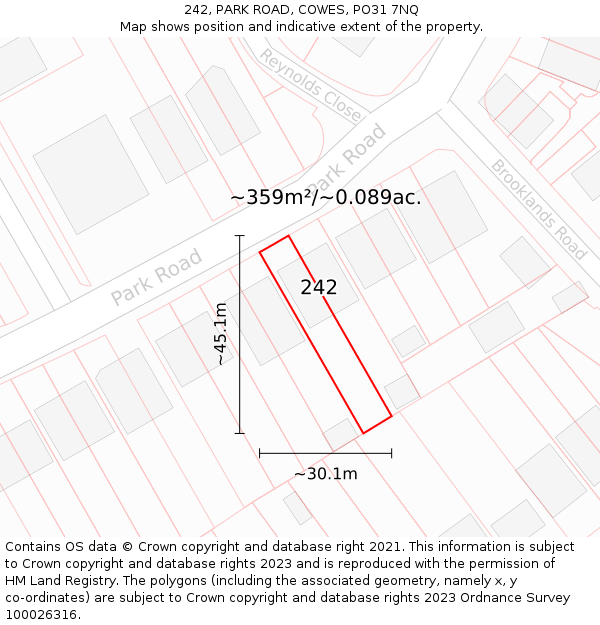 242, PARK ROAD, COWES, PO31 7NQ: Plot and title map